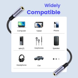 MOSWAG 3.5mm Female to Female Aux Connector, TRRS 4-Pole Extension Stereo Coupler Plug Adapter Audio Extension Cable for Laptops, Desktop, PCs, Guitars, DVDs, Mixers, Speakers-8Inch/20CM