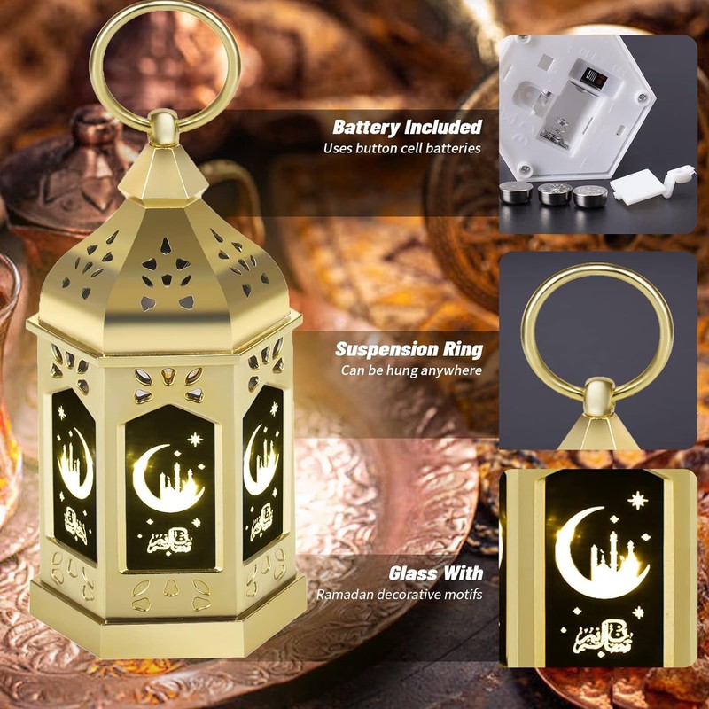 Frelisiy 12pcs Gold Ramadan Lantern Lights, Ramadan Decorations, Mini EID