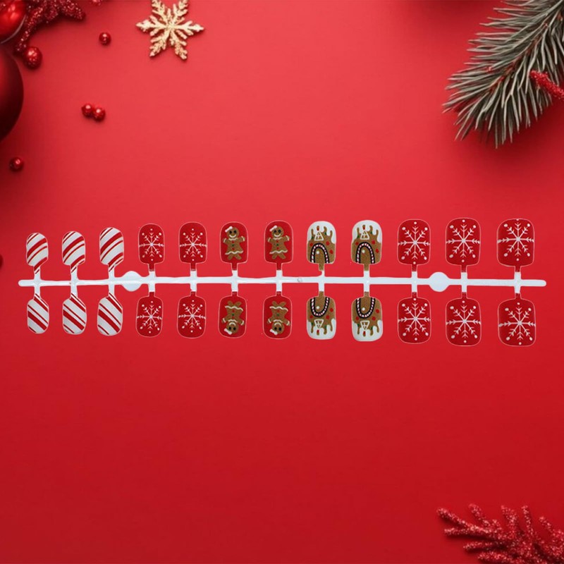 Gingerbread Man Short Square False Nails Christmas Press on Nails