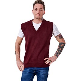 Bay eCom UK Men’s Plain Knitted V Neck Classic Sleeveless Cardigans Tops Tank Jumpers Size S to 5XL (Medium, Burgundy)