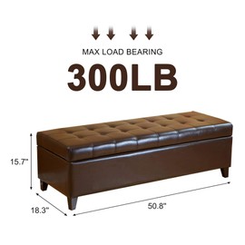 Edeco Faux Leather Rectangular Storage Bench Ottoman Tufted Footrest with Solid Wood Legs(Brown)