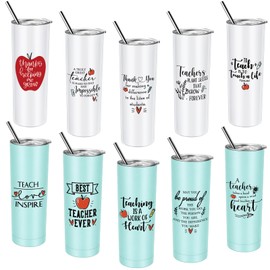 meekoo 10 Pcs Teacher Cups 20oz Stainless Steel Insulated Thank You Tumbler with Lids and Straw Bulk 2026 Back to School Appreciation Gift for Teacher First Day of School Gift