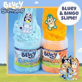 Bluey SLIMYLGOOP, 2 Pack, Pre-Made Slimes, Ready to Play Scented Bluey Cloud Slimes, Includes Rubber Bluey Charm & Bingo Charm