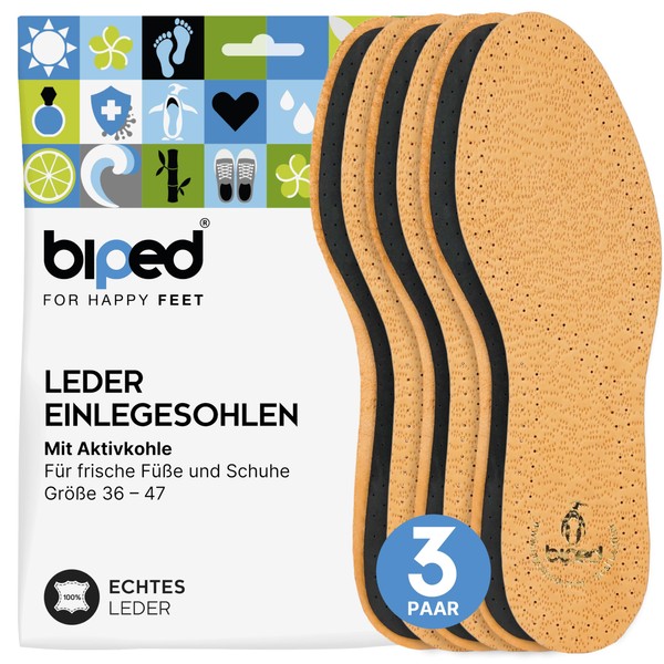 Biped Z1724 leather insoles with activated carbon, 3 pairs. -
