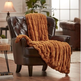 Chanasya Premium Ruched Faux Fur Throw Blanket - Luxurious, Soft Reversible Mink Blanket - 50" x 65” - Cathy Spice