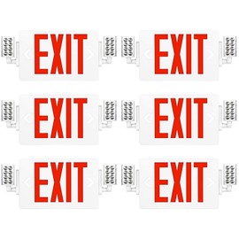 SPCETSUN 6 Packs Red Exit Sign with Emergency Lights-LED Emergency Exit Light with Battery Backup,UL Listed, AC 120/277V,Double Face Commercial Emergency Exit Light Combo for Business.