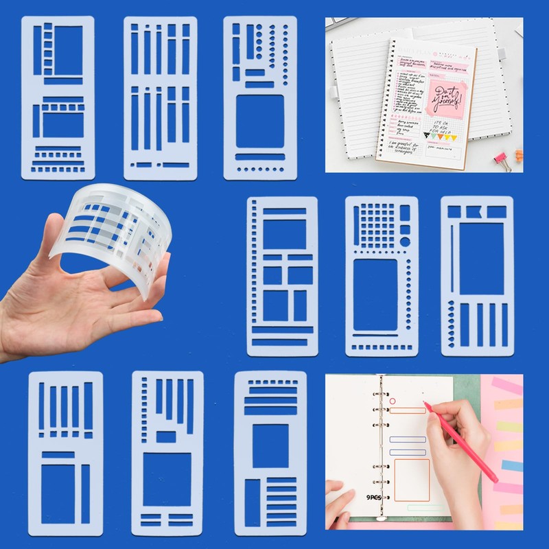 9 Pack Handmade Flexible Record Template, Reusable Planner Stencils Templates