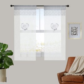 FYJS Sweet Home Shabby Chic Heart Fabric Net Curtains 60 x 150 cm 3D Bow Grey White