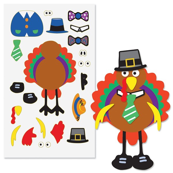 Make-A-Turkey Thanksgiving Sticker Sheets, Makes 12 Turkeys, Kids Classroom Activities,