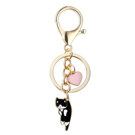 LunarCharm Black Cat Pink Heart Keychain Fun Cartoon Kitten Cute Keychain for Animal Keychain Birthday, Gifts for Cat Lovers, Black