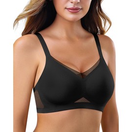 As Fairy Non Wired Bras for Women Lift Push Up Seamless Wireless Bra with Soft Support Lace V Neck Bralette Mesh Bras Everyday Bra (Black+Nude,M)