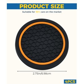 UBOG 4PCS Car Coasters,Car Accessories Car Cup Coasters,Car Accessories Interior,2.75 Inch Car Coasters for Cup Holders,Universal Non-Slip Car Cup Holder Coaster for Most Vehicle Truck (Black&Orange)