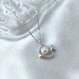 HUACAI Diary 925 Sterling Silver Necklace with Pearls for Fashion Women Girls - Ideal Chain for Weddings, Anniversaries, and Daily Wear - Jewellery Set Gift (Fish-A)