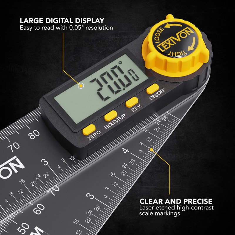 LEXIVON Aluminum Digital Angle Finder Gauge, 5-inch/130mm Multi-Purpose Protractor, Includes