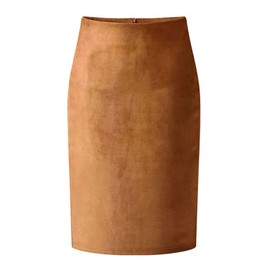 CHARTOU Womens Lightweight Elastic-Waist Faux Suede Leather Side Split Hip Packaged Skirt, Brown, XX-Large