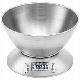 LTC LCD Kitchen Scales WG117 Precision Kitchen Scales with Bowl and Display - Integrated Timer - Integrated Thermometer - Silver Grey - 215 x 215 x 130 mm