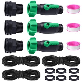 Innconee 3 Sets Rain Barrel Spigot Kit 3/4" High Flow Water Barrel Faucet 3/4 NPS Inlet x 3/4 GHT Outlet Bulkhead Plastic Spigot for Downspout Container Rainwater Collection(180 Degree Valve)