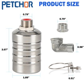 PETCHOR Automatic Water Level Control Float Valve, 304 Stainless Steel Mini Floating Ball Valve, 1/2" 3/4'' 1'' Auto Float Valve for Pool, Water Tank, Livestock Troughs, Fish Pond