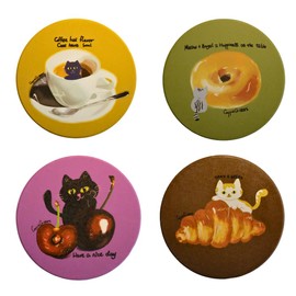 CuppieCritters Cute Cat Coasters for Cat Lovers - Fun Coasters for Dark & Light Drinks, Absorbent Ceramic with Cork Base, Tabletop Protection & Decor - Gift Set of 4