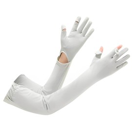 MANJIAMEI Women UV Sun Protection Gloves, Non Slip Ice Silk Sunblock Long Gloves Touchscreen Full Finger Cycling Gloves Cooling Arm Sleeves for Summer Fishing Golfing Driving Outdoor Activities (Grey)