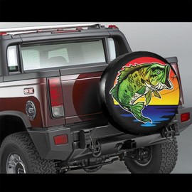 Bass Fish Fishing Spare Tire Cover Fisher Tire Wheel Covers Waterproof Dust-Proof Wheel Tire Protector Weatherproof Tyre Covers Universal Fit for RV SUV Travel Trailer Truck Off-Road Vehicle 17 Inch