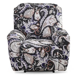 YISUN Recliner Chair Covers, Stretch Recliner Slipcovers Non Slip, 4-Pieces Lazy boy Recliner Couch Covers Washable with Storage Pocket Chair/Furniture Protector for Pets, Kids (White/Black)