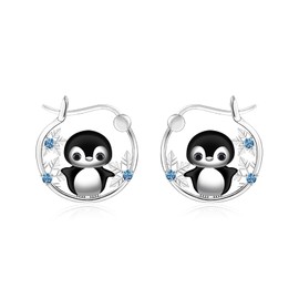 Penguin Hoop Earrings for Women - Cute 925 Sterling Silver Animal Penguin Snowflake Huggie Earrings Winter Jewelry Gifts Christmas