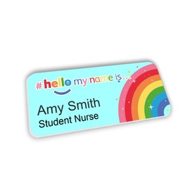 Blue Rainbow and Stars Logo Hello My Name is Name Badge 76 x 32 mm Doctor Student Doctor GP Healthcare Assistant Nurse Practitioner Clinical Medical