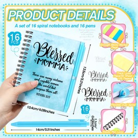 Supervitae 32 Pcs Mothers Day Gifts Bible Spiral Notebooks with Pen, Include 16 Blessed Momma Spiral Notebooks with Notepad (100 Pages) 16 Blue Ballpoint Pen, Prayer Journal Gifts for Mom Birthday