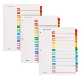 Oxford OneStep Binder Dividers, Jan-Dec 12 Tab Monthly Divider Sets, Customizable Table of Contents, Reversible Multicolor Tabs, 3 Sets (89401)