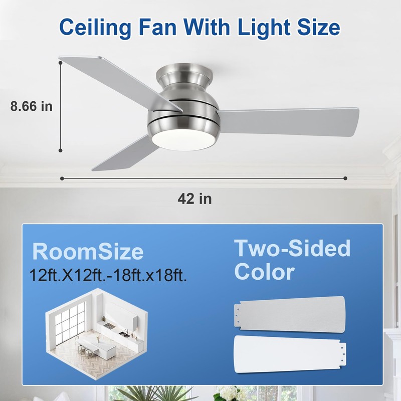 putroad 42 Inch Ceiling Fans with Lights and Remote, Brushed
