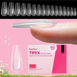 Beetles Tipex Instant Apex Nail Extension Tips Kit Almond/Coffin/Square/Oval/Stiletto/Squaoval Shape Thick Acrylic Nail Flat Nails Manicure Gel press ons Nail Art DIY Nails Art mothersdaygift:_Medium Coffin 16Sizes 192Pcs(Only Tips)