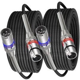 Giusuemp XLR Cables 10ft 2 Pack, Premium Nylon Braided XLR Microphone Cable, Professional Shielded Mic Cable, 3-pin Balanced XLR Male to Female Cord, Metal Spring SR, Colorful (2Pack, 10Ft)