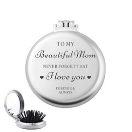 Mom Gifts Folding Brush with Mirror for Women Mommy Birthday Christmas Gifts for Mother Mama Compact Pocket Travel Mirrors Hair Brushes Beautiful Mom I Love You Gifts from Daughter Son