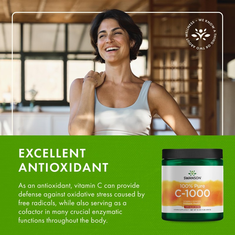 Swanson Vitamin C Powder 100% Pure Ascorbic Acid, Immune System