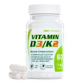 SRS® Vegan Vitamin D3+K2: For More Sunshine in Life, Vitamin D3 from Lichen, Vitamin K2 from Soy (100% All-Trans-Mk7), Small & High Dose Capsules, 1 Year Supply, Made in Germany