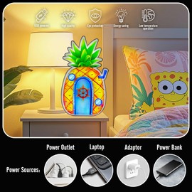 Cartoon Yellow Pineapple Sponge Night Light Up Box for Boy Kids Teens Gifts USB Powered Lamp Lightbox Bedroom Room Wall Art Table Desk Decorations Decor Sign