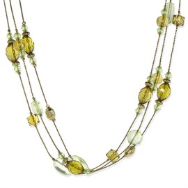 1928 Jewelry Brass Olivine Multi-Row Strandage Necklace For Women 16" + 3" Extender