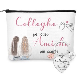 Ylinge Gift Set for Colleagues and Friends Cosmetic Bag and Keyring Canvas Makeup Bag Clutch Bag for Colleague Birthday Gift, as pictures show, Casual