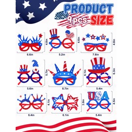 VEKDA 9Pcs 4th of July Glasses Patriotic Fourth of July Accessories for Independence Day Party Decorations and Festival Supplies