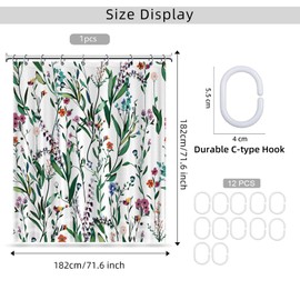 Rock Cloud Floral Shower Curtain, Watercolor Flowers Fabric Bathroom Curtains Set with Hooks Decorative Botanical Leaves Pattern Machine Washable 72" X 72"