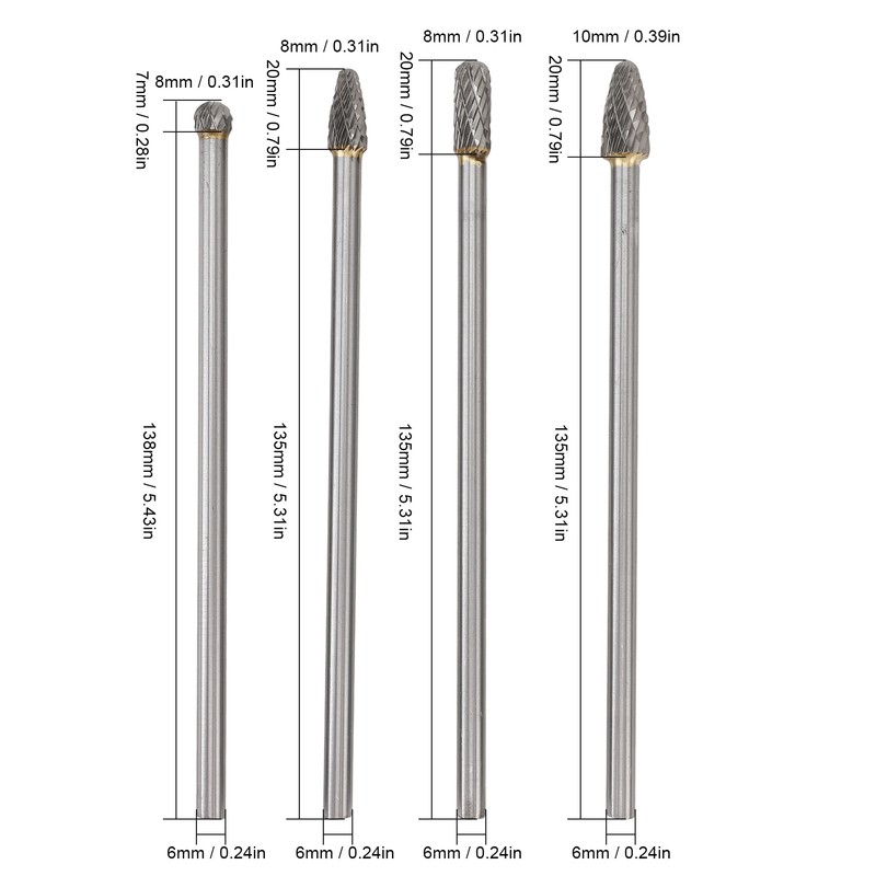 4pcs 6mm Tungsten Steel Carbide Rotary Burr Set Fits Rotary