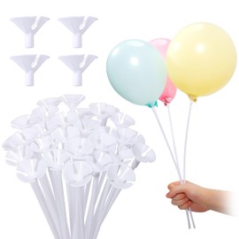 Pllieay 35 Pieces 12.6 Inch Balloon Sticks, Plastic White Balloon Stick with Cups for Birthday Party, Valentine's Day, Wedding, Anniversary Decoration, Balloon Sticks with Base