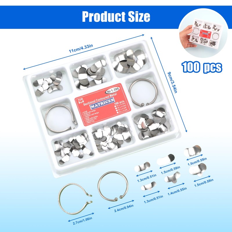 Matriz Dental con Clip de Resorte, 100 Piezas de Matriz