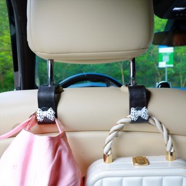 MaPctSy Car Hooks for Purses and Bags Cute Bowknot Car Seat Headrest Hook Hanger, Universal Vehicle Storage Bow Seatback Hanger (2pcs Small White)