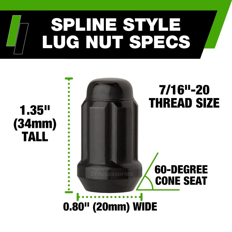 DPAccessories Black 7/16-20 Lug Nuts for Aftermarket Wheels - Closed