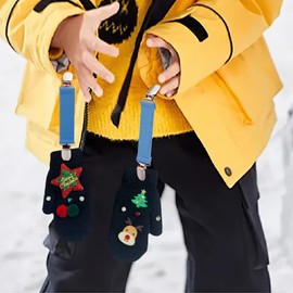 Wisdompro Mitten Clips, 4 Pieces Glove Clips with Elastic Strap for Toddlers, Kids, Adults - Blue and Light Blue