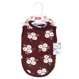 Luvable Friends Dog Pet Dog and Cats Cotton T-Shirts 2pk, Burgundy Floral Botanical, Small