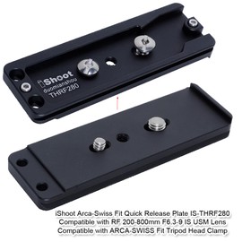 iShoot CNC Metal Arca-Swiss Fit Camera Quick Release Plate Compatible with Canon RF 200-800mm F6.3-9 IS USM Tripod Mount Ring Lens Collar Support Bracket, Used for Arca Fit Tripod Head Clamp