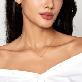 Zeffy Tiny Cross Necklace for Women, Dainty 18K Gold Plated Small Cross Pendant Choke Necklace Faith Cute Trendy Jewelry Gift